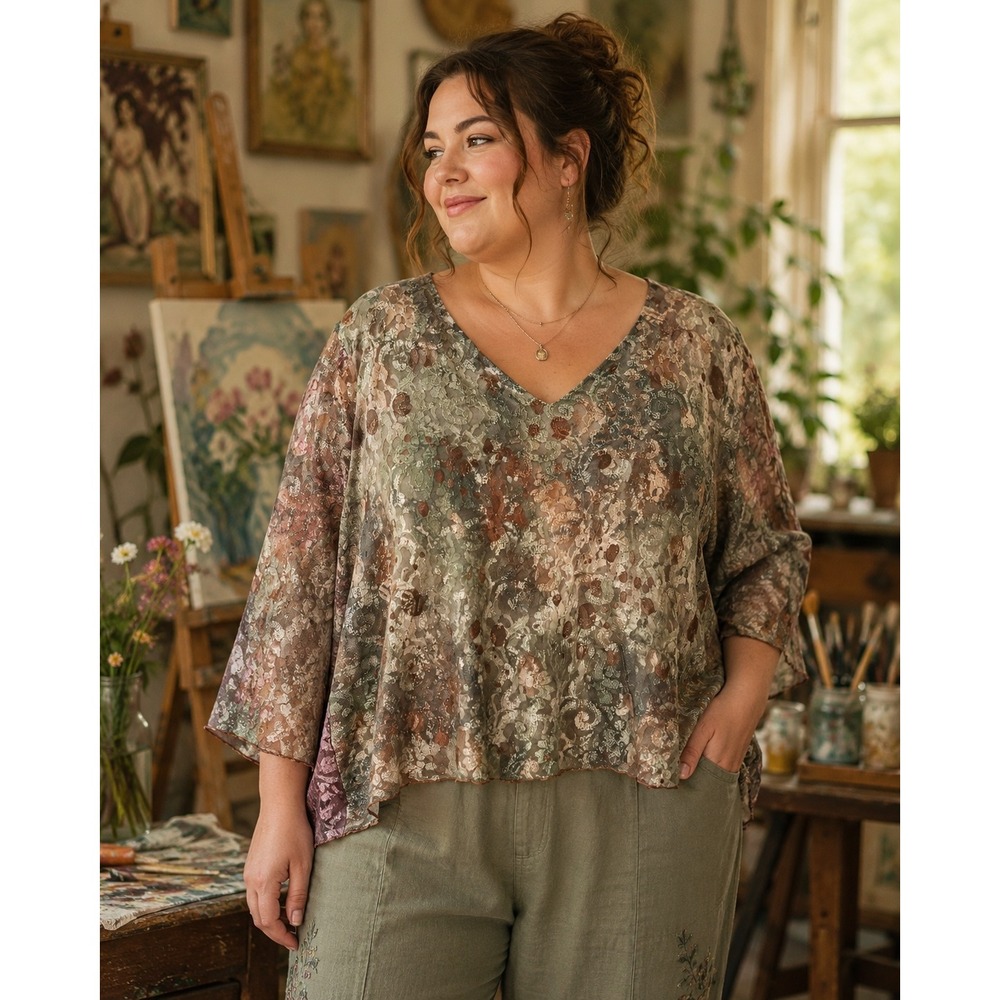 VTG Origami Imagiro Womens Top Sz 2X Tapestry Floral Lace Artsy Romantic Lagenlo